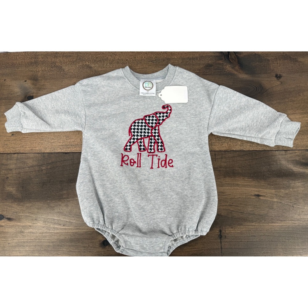 Kids 2T Roll Tide Alabama Applique Elephant Embroidered Bubble Romper